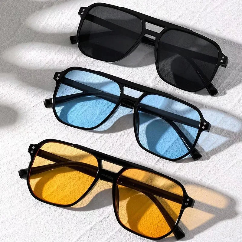 Big Square Sunglasses 2024 Fashion Sun Glasses For Women Mens Trend Eyeglasses Yellow Blue Lens Retro Vintage Eyewears Travel
