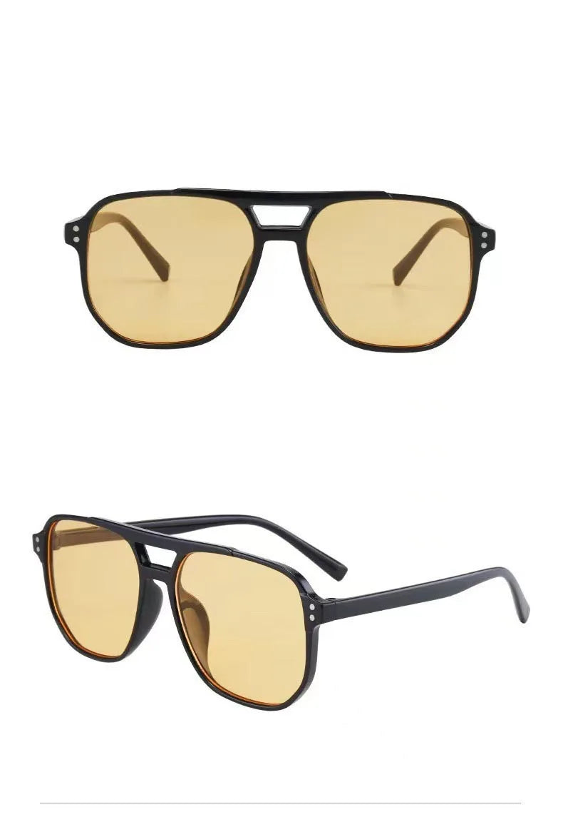 Big Square Sunglasses 2024 Fashion Sun Glasses For Women Mens Trend Eyeglasses Yellow Blue Lens Retro Vintage Eyewears Travel