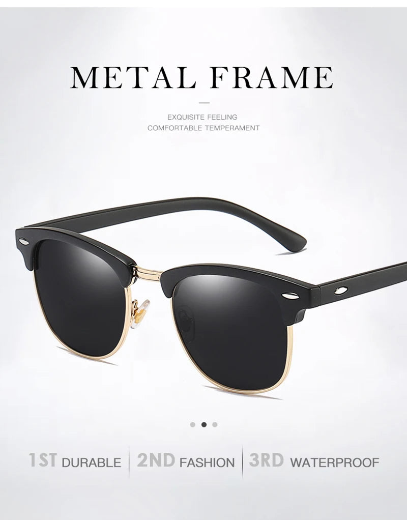 Classic Half Frame Polarized Sunglasses Men Women Retro Square Rivet Sun Glasses Male Vintage Driving Anti-glare Shades UV400