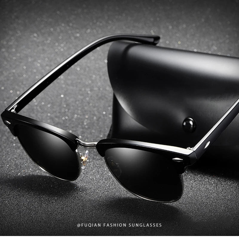 Classic Half Frame Polarized Sunglasses Men Women Retro Square Rivet Sun Glasses Male Vintage Driving Anti-glare Shades UV400