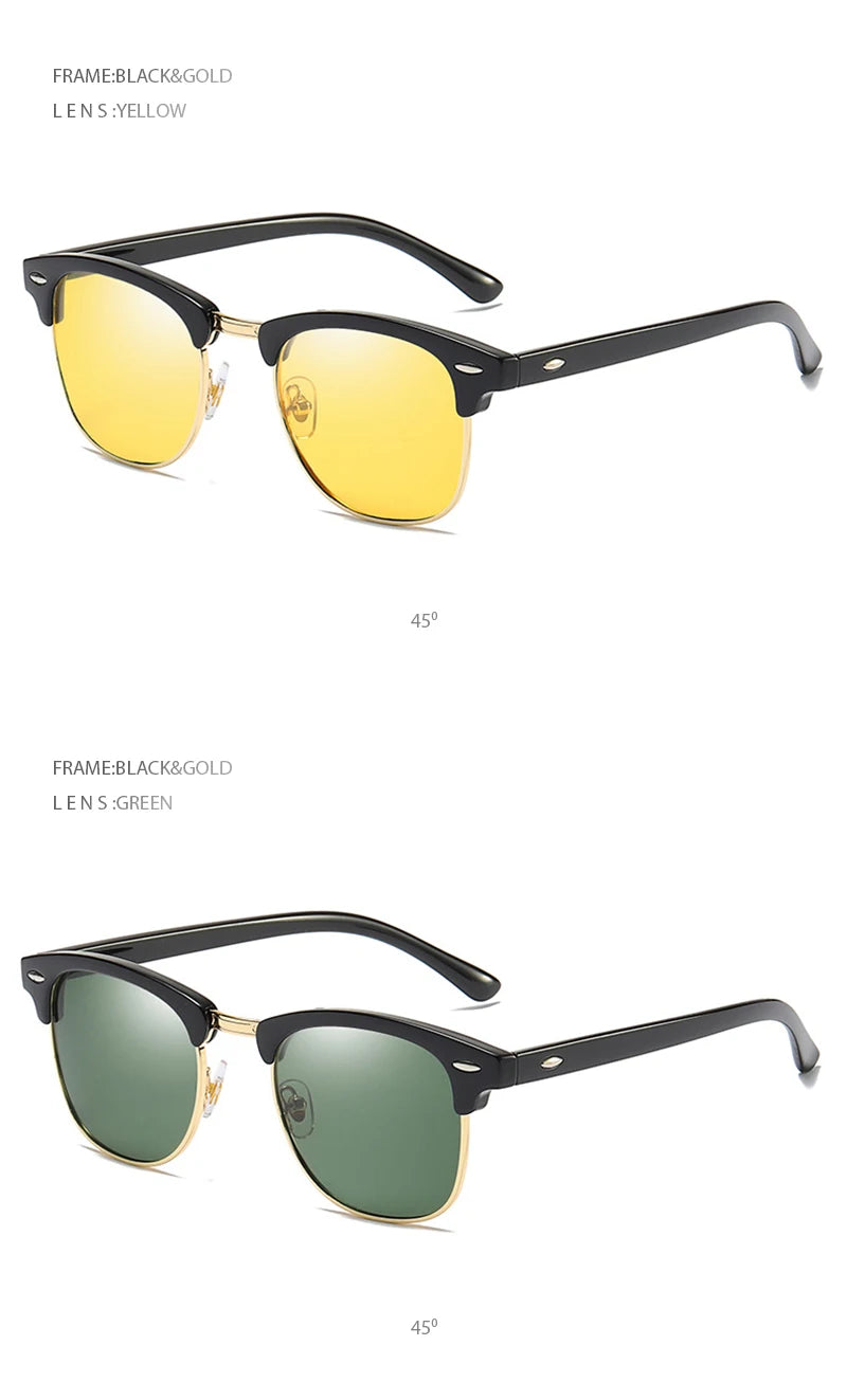 Classic Half Frame Polarized Sunglasses Men Women Retro Square Rivet Sun Glasses Male Vintage Driving Anti-glare Shades UV400