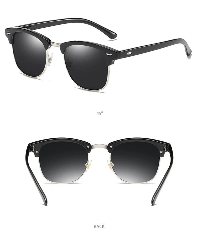 Classic Half Frame Polarized Sunglasses Men Women Retro Square Rivet Sun Glasses Male Vintage Driving Anti-glare Shades UV400