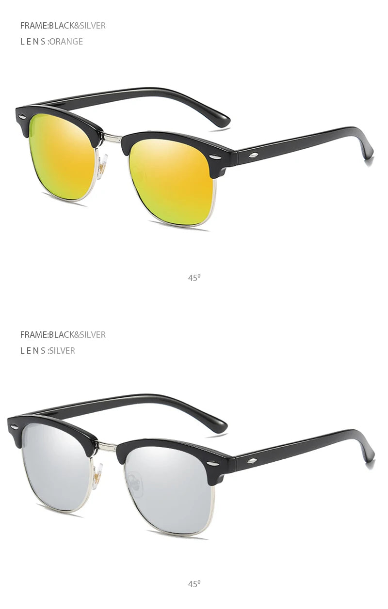 Classic Half Frame Polarized Sunglasses Men Women Retro Square Rivet Sun Glasses Male Vintage Driving Anti-glare Shades UV400