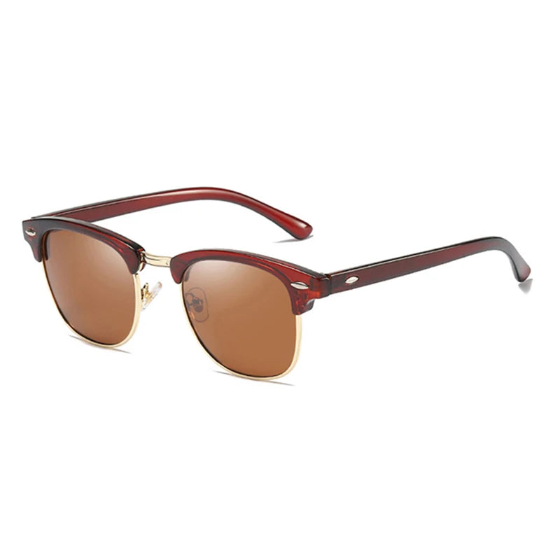 Classic Half Frame Polarized Sunglasses Men Women Retro Square Rivet Sun Glasses Male Vintage Driving Anti-glare Shades UV400