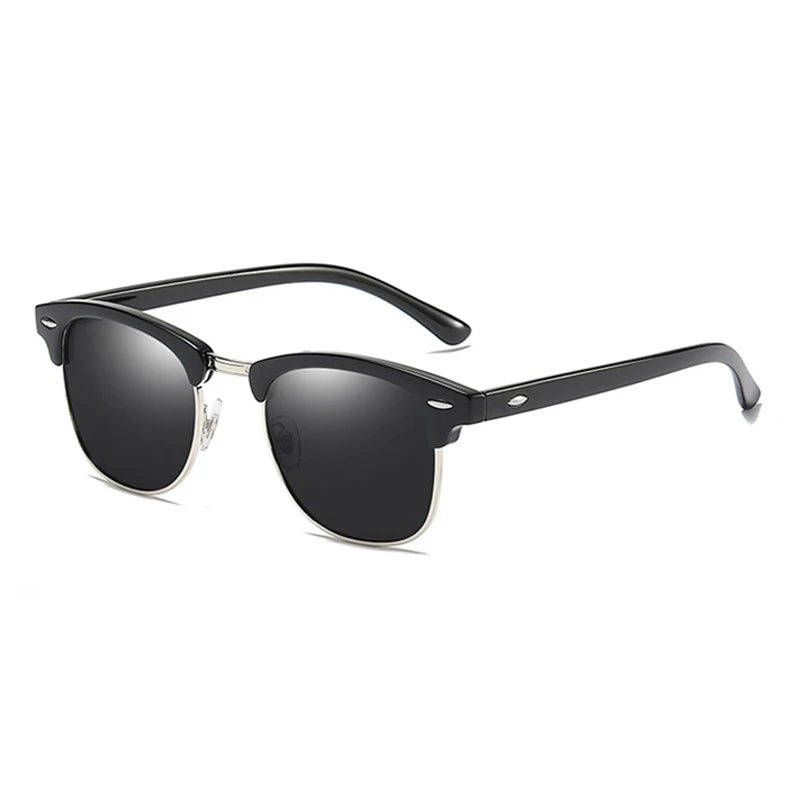 Classic Half Frame Polarized Sunglasses Men Women Retro Square Rivet Sun Glasses Male Vintage Driving Anti-glare Shades UV400