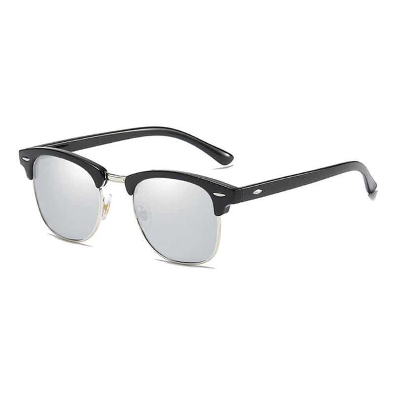 Classic Half Frame Polarized Sunglasses Men Women Retro Square Rivet Sun Glasses Male Vintage Driving Anti-glare Shades UV400