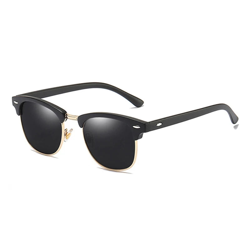 Classic Half Frame Polarized Sunglasses Men Women Retro Square Rivet Sun Glasses Male Vintage Driving Anti-glare Shades UV400