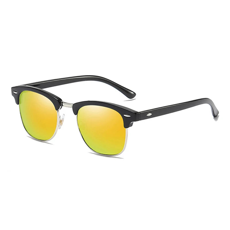 Classic Half Frame Polarized Sunglasses Men Women Retro Square Rivet Sun Glasses Male Vintage Driving Anti-glare Shades UV400