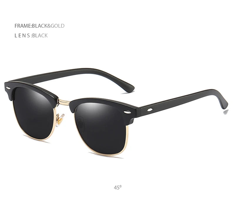 Classic Half Frame Polarized Sunglasses Men Women Retro Square Rivet Sun Glasses Male Vintage Driving Anti-glare Shades UV400
